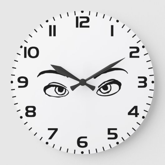 黒はっきりした白ミステリアスな目イラストレーション ラージ壁時計 (正面)