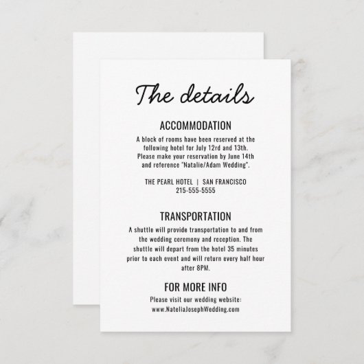 黒はっきりした白レトロモダン結婚詳細 エンクロージャーカード (正面/裏面)