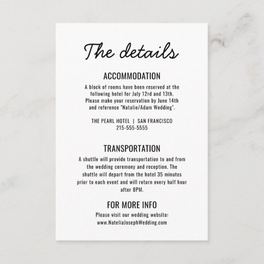 黒はっきりした白レトロモダン結婚詳細 エンクロージャーカード (正面)