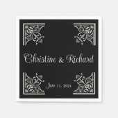 黒はっきりした白ヴィンテージの結婚式パーソナライズされた スタンダードカクテルナプキン (正面)