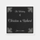 黒はっきりした白ヴィンテージの結婚式パーソナライズされた スタンダードカクテルナプキン (正面)