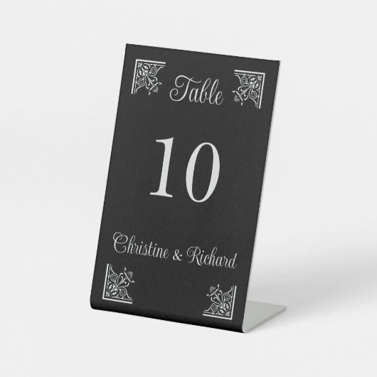 黒はっきりした白ヴィンテージの結婚式パーソナライズされた 台座サイン (正面)