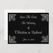 黒はっきりした白ヴィンテージ結婚式の日付を保存 ポストカード (正面/裏面)