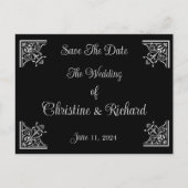 黒はっきりした白ヴィンテージ結婚式の日付を保存 ポストカード (正面)