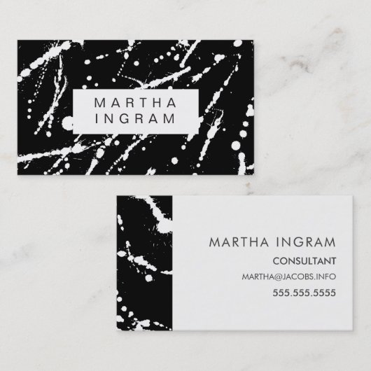黒はっきりした白抽象芸術（ばちゃばちゃ）跳ねるデザイン 名刺 (正面/裏面)