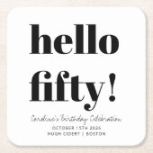 黒はっきりした白50モダン誕生日カスタム スクエアペーパーコースター (正面)