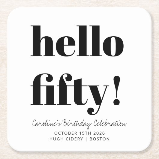 黒はっきりした白50モダン誕生日カスタム スクエアペーパーコースター (正面)