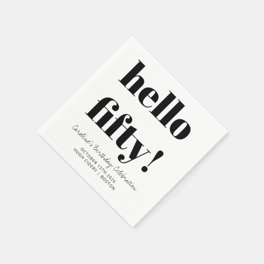 黒はっきりした白50モダン誕生日カスタム スタンダードカクテルナプキン (角)
