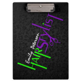 黒はっきりした緑と紫の美容師文字 クリップボード (正面)