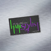 黒はっきりした緑と紫の美容師文字 マグネット名刺 (インサイチュ)