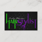 黒はっきりした緑と紫の美容師文字 名刺 (正面)