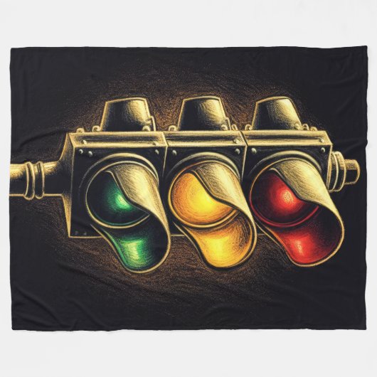 黒はっきりした線のストップライト フリースブランケット (正面(横))