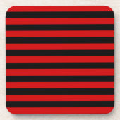 黒はっきりした色と赤のストライプパターン コースター (正面)