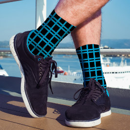 黒はっきりした色と青モダン市松模様にのパタユニセックスーン ソックス