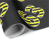 黒はっきりした色と黄ストライプ色のイベント番号(誕生日) ラッピングペーパー (ロールコーナー)