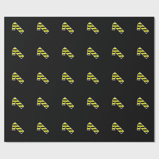 黒はっきりした色と黄ストライプ色のイベント1誕生日番号 ラッピングペーパー (フラット)