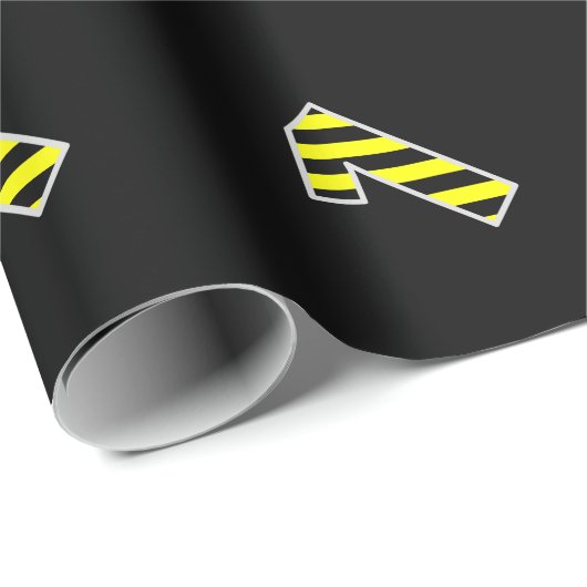 黒はっきりした色と黄ストライプ色のイベント1誕生日番号 ラッピングペーパー (ロールコーナー)