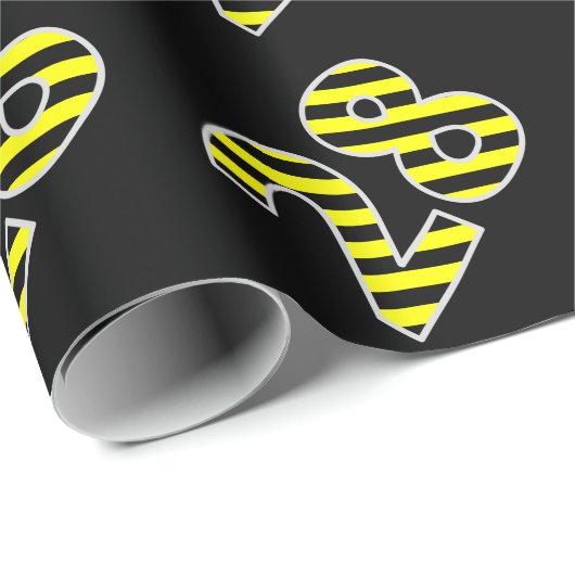 黒はっきりした色と黄ストライプ色のイベント28個(誕生日) ラッピングペーパー (ロールコーナー)