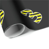 黒はっきりした色と黄ストライプ色のイベント3誕生日# ラッピングペーパー (ロールコーナー)