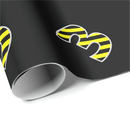 黒はっきりした色と黄ストライプ色のイベント3誕生日# ラッピングペーパー (ロールコーナー)