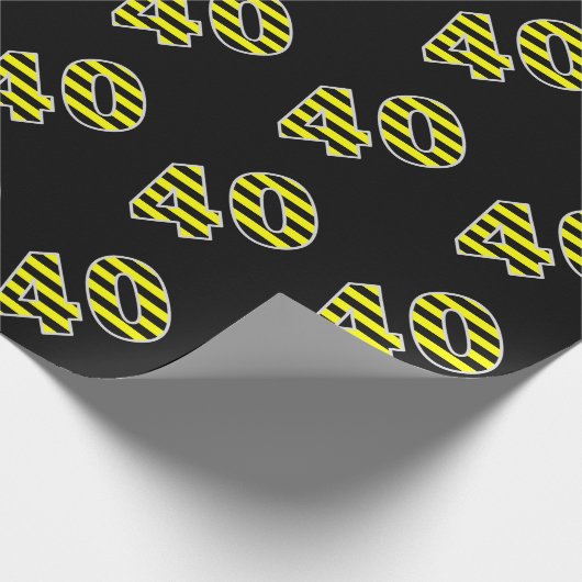 黒はっきりした色と黄ストライプ色のイベント40個(誕生日) ラッピングペーパー (角)