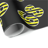 黒はっきりした色と黄ストライプ色のイベント68個(誕生日) ラッピングペーパー (ロールコーナー)