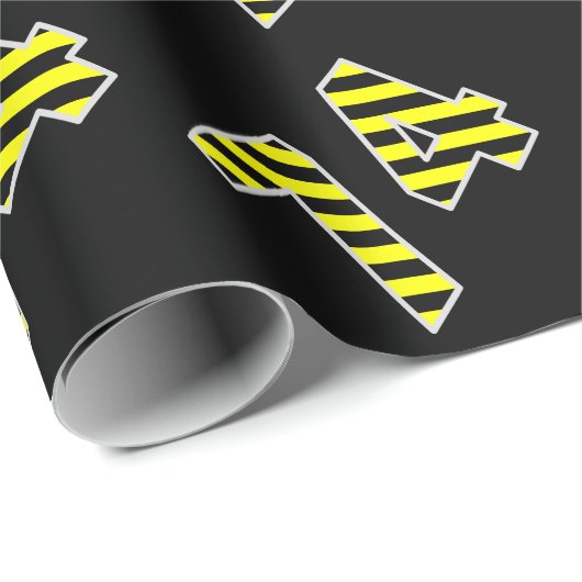 黒はっきりした色と黄ストライプ色のイベント74誕生日番号 ラッピングペーパー (ロールコーナー)