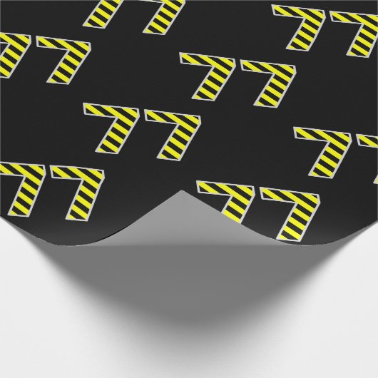 黒はっきりした色と黄ストライプ色のイベント77個(誕生日) ラッピングペーパー (角)