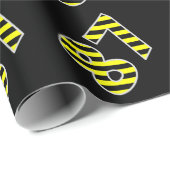 黒はっきりした色と黄ストライプ色のイベント87誕生日番号 ラッピングペーパー (ロールコーナー)