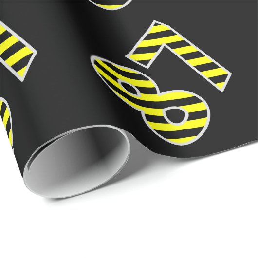 黒はっきりした色と黄ストライプ色のイベント87誕生日番号 ラッピングペーパー (ロールコーナー)