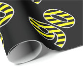 黒はっきりした色と黄ストライプ色のイベント90個(誕生日) ラッピングペーパー (ロールコーナー)