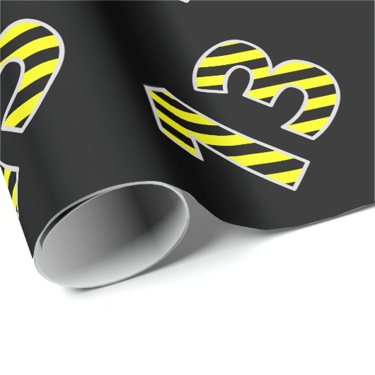 黒はっきりした色と黄ストライプ色の13イベント番号(誕生日) ラッピングペーパー (ロールコーナー)