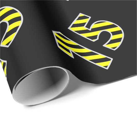 黒はっきりした色と黄ストライプ色の15イベント番号(誕生日) ラッピングペーパー (ロールコーナー)