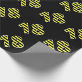 黒はっきりした色と黄ストライプ色の18イベント番号(誕生日) ラッピングペーパー (角)