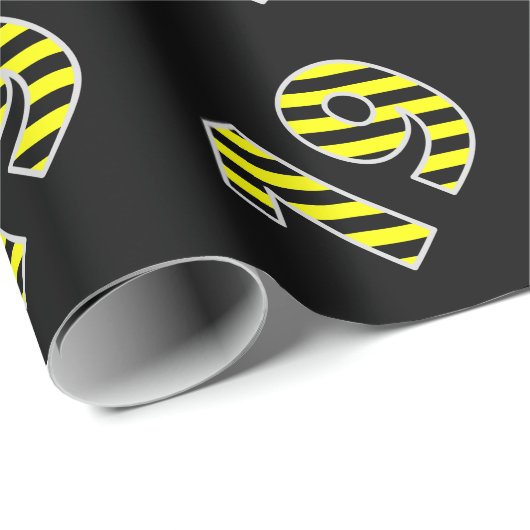 黒はっきりした色と黄ストライプ色の19イベント番号(誕生日) ラッピングペーパー (ロールコーナー)