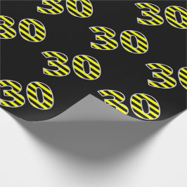 黒はっきりした色と黄ストライプ色の30イベント番号(誕生日) ラッピングペーパー