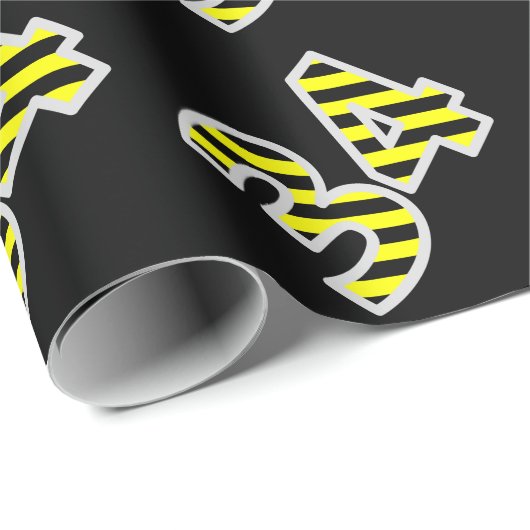 黒はっきりした色と黄ストライプ色の34イベント番号(誕生日) ラッピングペーパー (ロールコーナー)