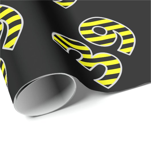 黒はっきりした色と黄ストライプ色の39イベント番号(誕生日) ラッピングペーパー (ロールコーナー)