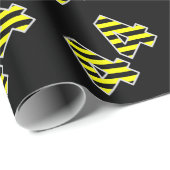 黒はっきりした色と黄ストライプ色の44イベント番号(誕生日) ラッピングペーパー (ロールコーナー)