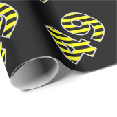 黒はっきりした色と黄ストライプ色の49イベント番号(誕生日) ラッピングペーパー (ロールコーナー)