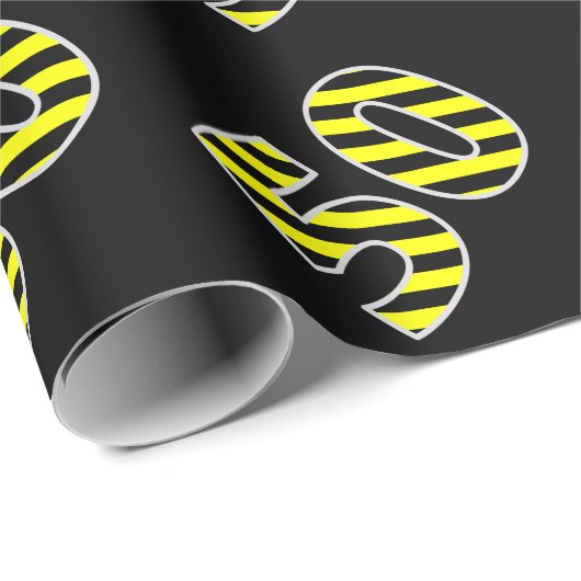 黒はっきりした色と黄ストライプ色の50イベント番号(誕生日) ラッピングペーパー (ロールコーナー)