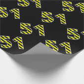 黒はっきりした色と黄ストライプ色の51イベント番号(誕生日) ラッピングペーパー (角)