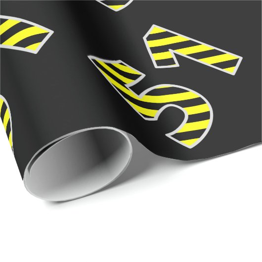 黒はっきりした色と黄ストライプ色の51イベント番号(誕生日) ラッピングペーパー (ロールコーナー)