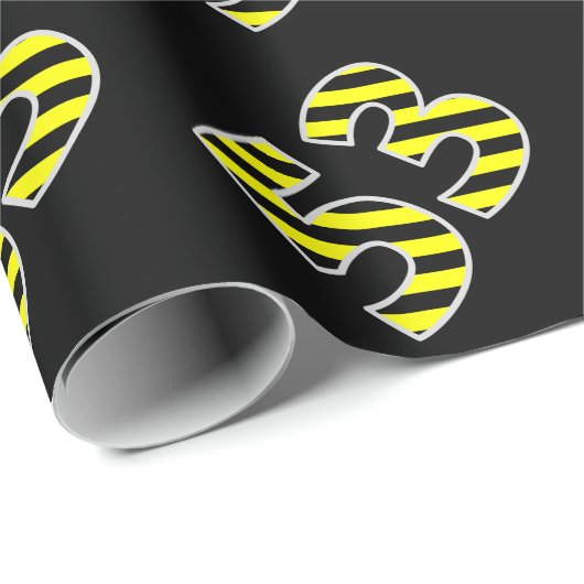 黒はっきりした色と黄ストライプ色の53イベント番号(誕生日) ラッピングペーパー (ロールコーナー)