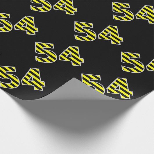 黒はっきりした色と黄ストライプ色の54イベント番号(誕生日) ラッピングペーパー (角)