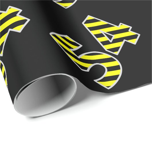 黒はっきりした色と黄ストライプ色の54イベント番号(誕生日) ラッピングペーパー (ロールコーナー)