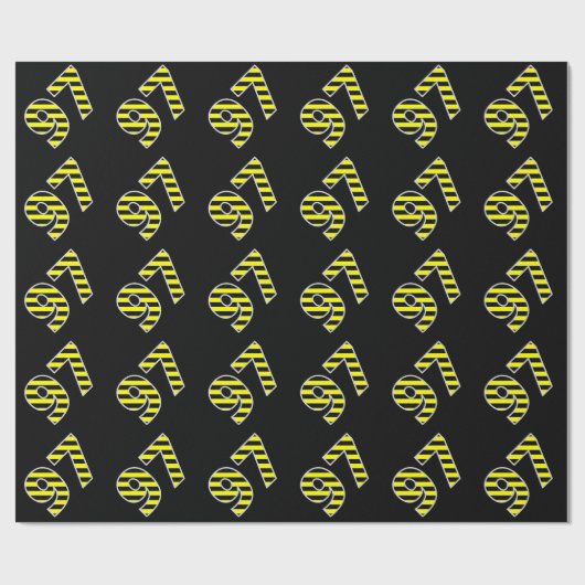 黒はっきりした色と黄ストライプ色の97イベント番号(誕生日) ラッピングペーパー (フラット)