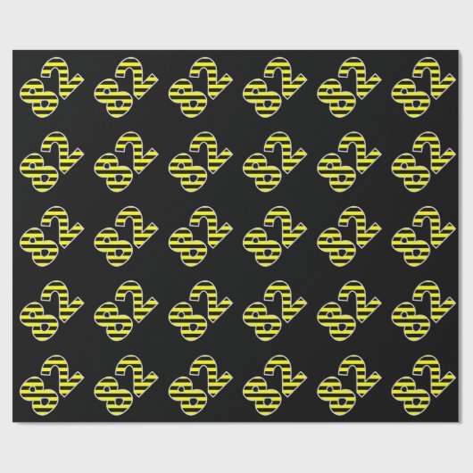 黒はっきりした色と黄色のストライプイベント82誕生日番号 ラッピングペーパー (フラット)