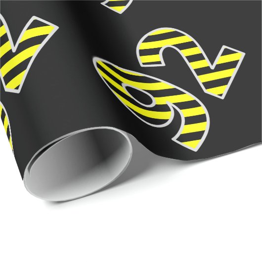 黒はっきりした色と黄色のストライプイベント92誕生日番号 ラッピングペーパー (ロールコーナー)