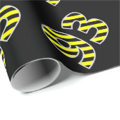 黒はっきりした色と黄色のストライプイベント93誕生日番号 ラッピングペーパー (ロールコーナー)